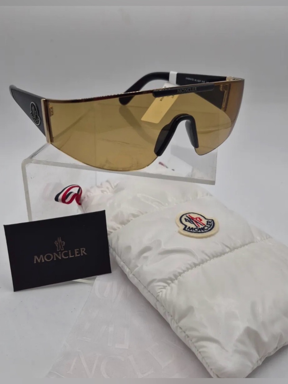 Moncler Ombrate ML0247 01E Shield Sunglasses Gold Black Yellow Lens Italy NWT